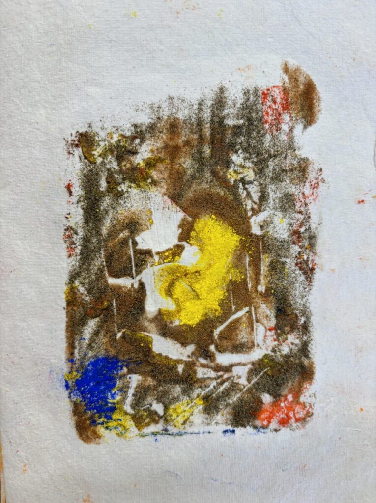 Gelb trifft Blau 24,5 x 18 Pigment, Sand, Acrylbinder